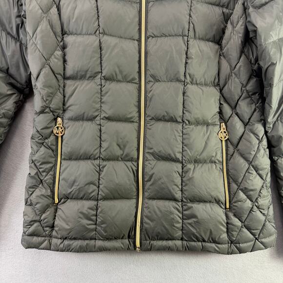 Michael Kors Packable Hooded Puffer Jacket Olive Green Gold Accents Women’s S - Picture 5 of 10